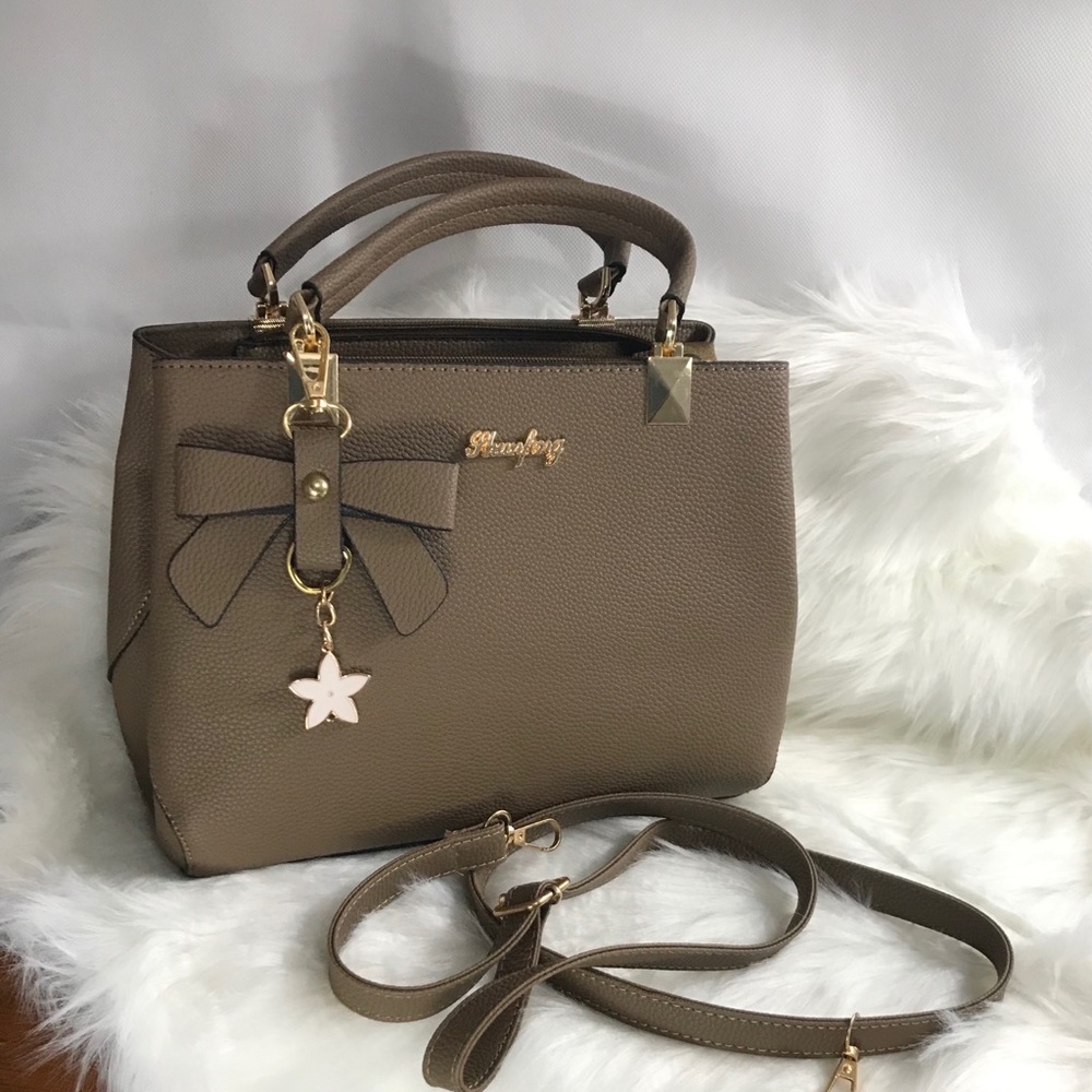 Mini Top Handle Crossbody Bow Tote Tan